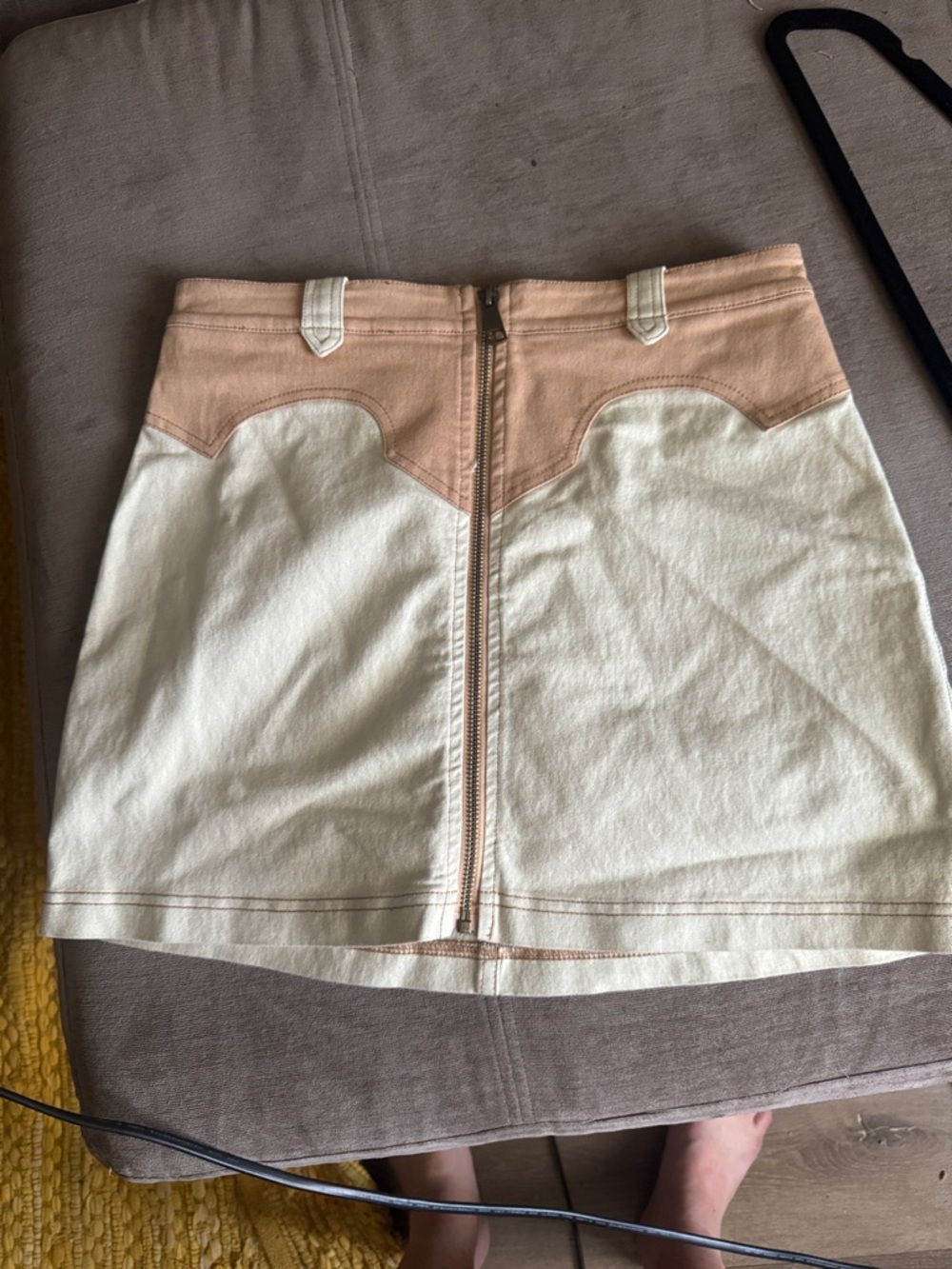 BDG Cream and Blush Two-Tone Zip-Front Mini Skirt
